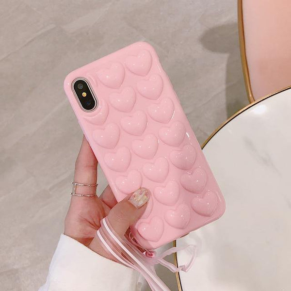 Planet Gates Pink / For iPhone X USLION 3D Love Heart Phone Case For iPhone X XS Max XR Cartoon Cases For iPhone 7 8 6 6S Plus Soft TPU Back Cover With Lanyard