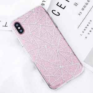 Planet Gates Pink / For iPhone X USLION Glitter Bling Powder Phone Case For iPhone X Geometric Lines Hard PC Back Cover Cases For iPhone 8 7 6 6s Plus 5 5s SE
