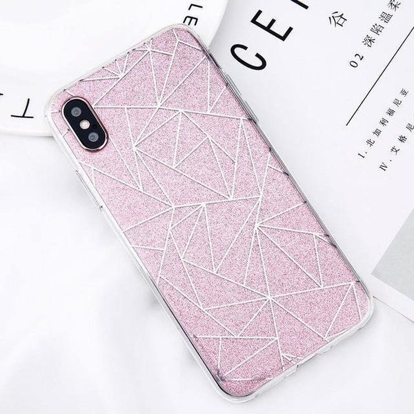 Planet Gates Pink / For iPhone X USLION Glitter Bling Powder Phone Case For iPhone X Geometric Lines Hard PC Back Cover Cases For iPhone 8 7 6 6s Plus 5 5s SE