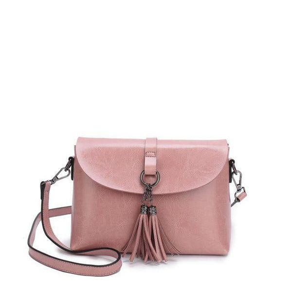Planet Gates Pink Genuine Leather Women Crossbody Bag Fashion Tassel Messenger Bag Simple Design Small Female Shoulder Bag Women Purse