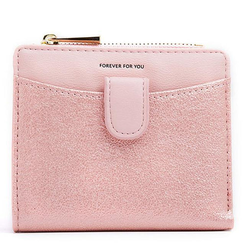 Planet Gates Pink Glitter Pu Leather Women Wallet with Zipper Coin Pocket Card Holder Short Purse Ladies Small Wallet Female Carteras NEW