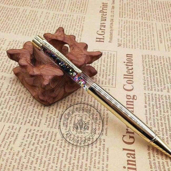 Planet Gates Pink Gold 5pcs Metal Copper Ballpoint Pen Luxury Brass Gold Foil Drill Ball Pen Sliver Penalty Office School Pencil Writing Supplies 1.0mm