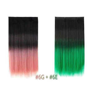 Planet Gates Pink-Green / 22inches 22" Rainbow Straight Hairpieces 5 Clips in Hair Extensions One Piece Pink Purple Ombre Synthetic Wigs For Women Heat Resistant