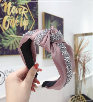 Rhinestone Hairband Women Solid Wide Side Headband Middle Knot Turban Girls Autumn Winter Hair Accessories Headwear