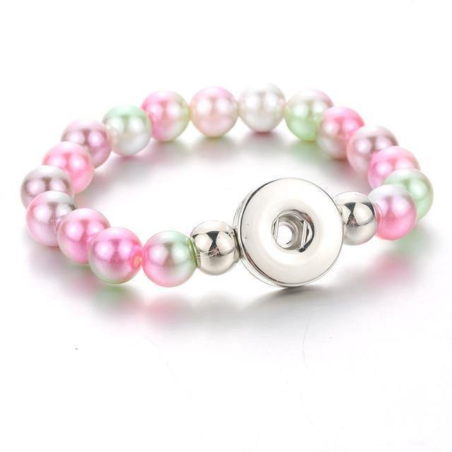 Planet Gates Handmade Snap Button Bracelet 10mm Imitation Pearls Beads Snap Jewelry Fit 18mm Snap Button Jewelry Beaded Bracelet