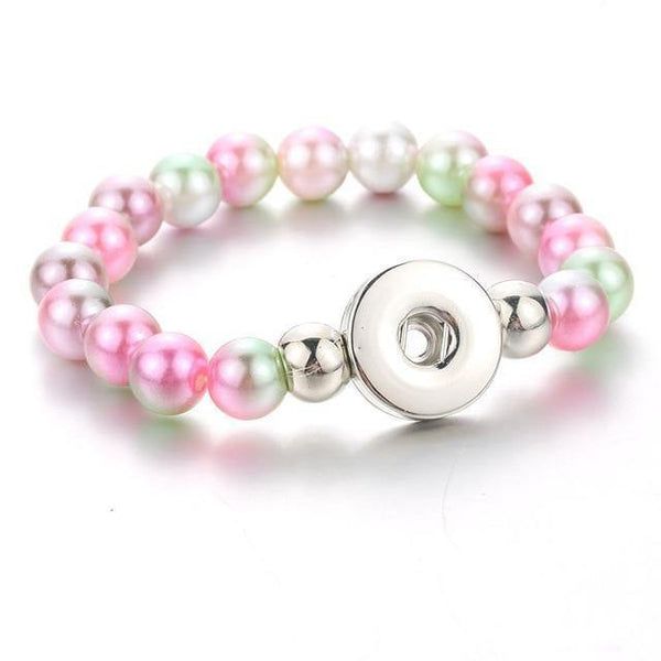 Planet Gates pink Handmade Snap Button Bracelet 10mm Imitation Pearls Beads Snap Jewelry Fit 18mm Snap Button Jewelry Beaded Bracelet