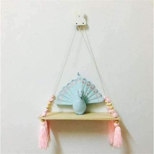 Planet Gates pink have Tassel Bedroom wall shelves DIY Original Wood Beads Wall Shelf Storage Shelves Organization swing shelves Home Decor