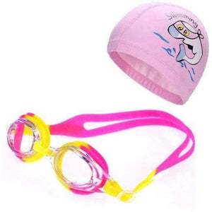 Planet Gates Pink Hot pink / One Size Children Anti Fog UV Protection Waterproof Silicone Swimming Goggles Glasses Eyewear & PU Fabric Dolphin Swim Cap Hat Set