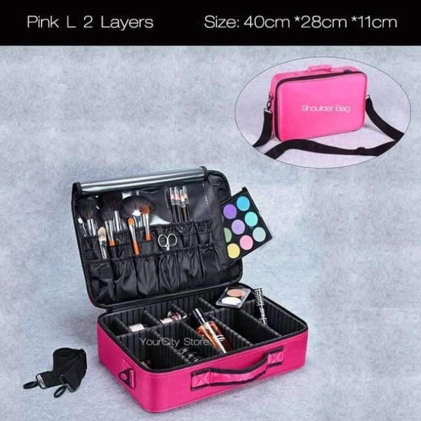 Planet Gates Pink L 2 Layers Fashion Cosmetic Bag Travel Makeup Organizer Professional Make Up Box Cosmetics Pouch Bags Beauty Case For Makeup Artist
