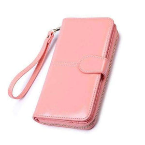 Planet Gates Pink L 2018 New Women Oil Wax Leather Wallet Female Purses Big Capacity Hasp Zipper Purse Ladies Long Wristlet Clutch Coin Card Holders