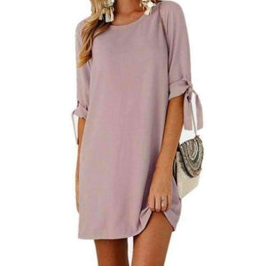 Planet Gates Pink / L Beach Summer Women Casual Solid Dresses Half Sleeve Short Vestidos Ladies Elegant Party Bow Tie Loose Scoop Neck Mini Dress