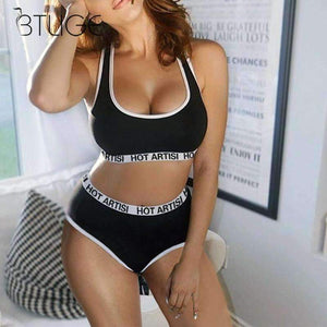 Planet Gates Pink / L Bra Set Women Letter Lounge Underwear Comfortable Wireless Loungewear Lingerie Bra Set Black White Cotton  Cropped Top