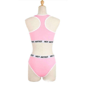 Planet Gates Pink / L Bra Set Women Letter Lounge Underwear Comfortable Wireless Loungewear Lingerie Bra Set Black White Cotton  Cropped Top