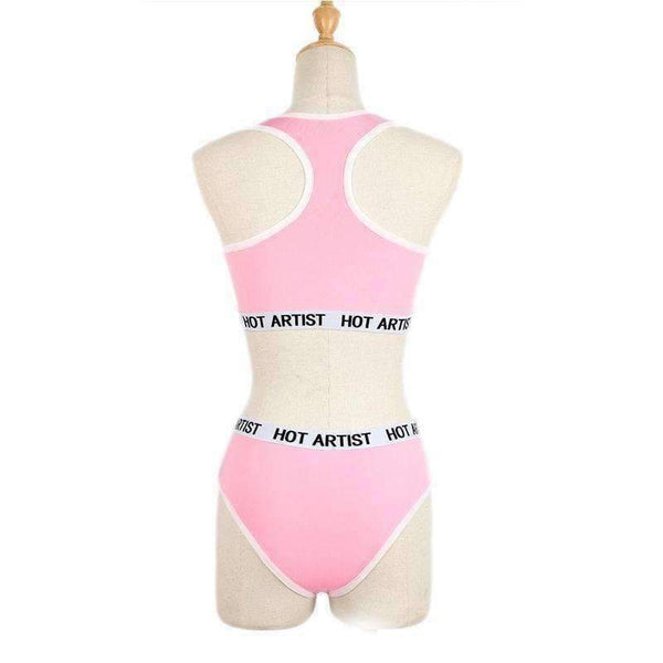 Planet Gates Pink / L Bra Set Women Letter Lounge Underwear Comfortable Wireless Loungewear Lingerie Bra Set Black White Cotton  Cropped Top