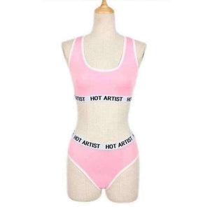 Planet Gates Pink / L Bra Set Women Letter Lounge Underwear Comfortable Wireless Loungewear Lingerie Bra Set Black White Cotton  Cropped Top