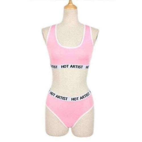 Planet Gates Pink / L Bra Set Women Letter Lounge Underwear Comfortable Wireless Loungewear Lingerie Bra Set Black White Cotton  Cropped Top