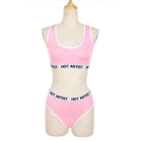 Planet Gates Pink / L Bra Set Women Letter Lounge Underwear Comfortable Wireless Loungewear Lingerie Bra Set Black White Cotton  Cropped Top