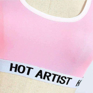 Planet Gates Pink / L Bra Set Women Letter Lounge Underwear Comfortable Wireless Loungewear Lingerie Bra Set Black White Cotton  Cropped Top