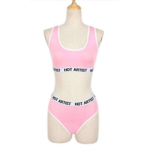 Planet Gates Pink / L Bra Set Women Letter Lounge Underwear Comfortable Wireless Loungewear Lingerie Bra Set Black White Cotton  Cropped Top