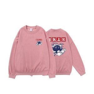 Planet Gates Pink / L Japanese Lucky Fleece Sweatshirts Men Warm Hoodies Cloud Print Men Oversized Winter Pullover Harajuku Sweatshirts