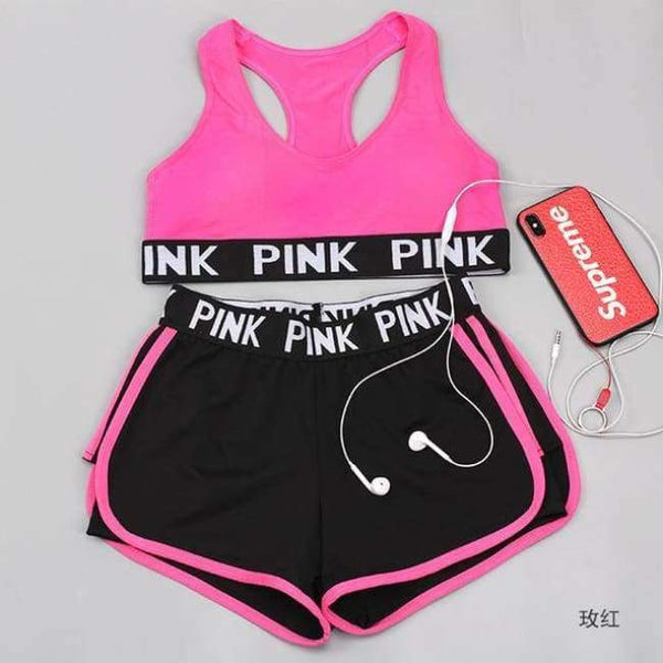 Planet Gates Pink / L New Vs Secret Pink Letter Bra & Brief Shorts Lounge Underwear Work Out Fitness Wirekless Y-line Sexy Push Up  Bra Sets
