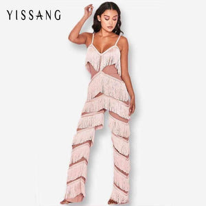Planet Gates Pink / L Pink Red Tassel Long Backless Jumpsuits For Women 2018 Spaghetti Strap Summer Womens Rompers Sexy Elegant Jumpsuit