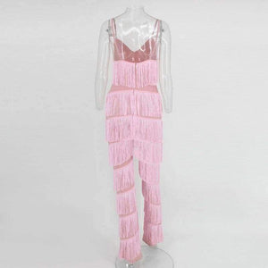 Planet Gates Pink / L Pink Red Tassel Long Backless Jumpsuits For Women 2018 Spaghetti Strap Summer Womens Rompers Sexy Elegant Jumpsuit