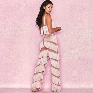 Planet Gates Pink / L Pink Red Tassel Long Backless Jumpsuits For Women 2018 Spaghetti Strap Summer Womens Rompers Sexy Elegant Jumpsuit