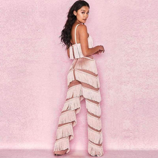 Planet Gates Pink / L Pink Red Tassel Long Backless Jumpsuits For Women 2018 Spaghetti Strap Summer Womens Rompers Sexy Elegant Jumpsuit