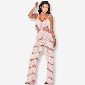 Planet Gates Pink / L Pink Red Tassel Long Backless Jumpsuits For Women 2018 Spaghetti Strap Summer Womens Rompers Sexy Elegant Jumpsuit
