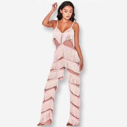 Planet Gates Pink / L Pink Red Tassel Long Backless Jumpsuits For Women 2018 Spaghetti Strap Summer Womens Rompers Sexy Elegant Jumpsuit