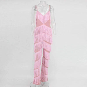 Planet Gates Pink / L Pink Red Tassel Long Backless Jumpsuits For Women 2018 Spaghetti Strap Summer Womens Rompers Sexy Elegant Jumpsuit