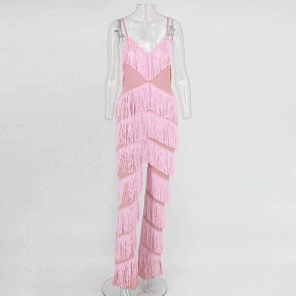 Planet Gates Pink / L Pink Red Tassel Long Backless Jumpsuits For Women 2018 Spaghetti Strap Summer Womens Rompers Sexy Elegant Jumpsuit