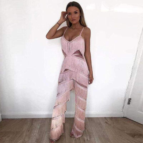 Planet Gates Pink / L Pink Red Tassel Long Backless Jumpsuits For Women 2018 Spaghetti Strap Summer Womens Rompers Sexy Elegant Jumpsuit