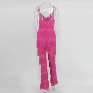 Planet Gates Pink / L Pink Red Tassel Long Backless Jumpsuits For Women 2018 Spaghetti Strap Summer Womens Rompers Sexy Elegant Jumpsuit