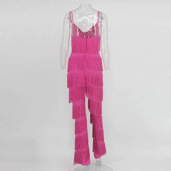 Planet Gates Pink / L Pink Red Tassel Long Backless Jumpsuits For Women 2018 Spaghetti Strap Summer Womens Rompers Sexy Elegant Jumpsuit