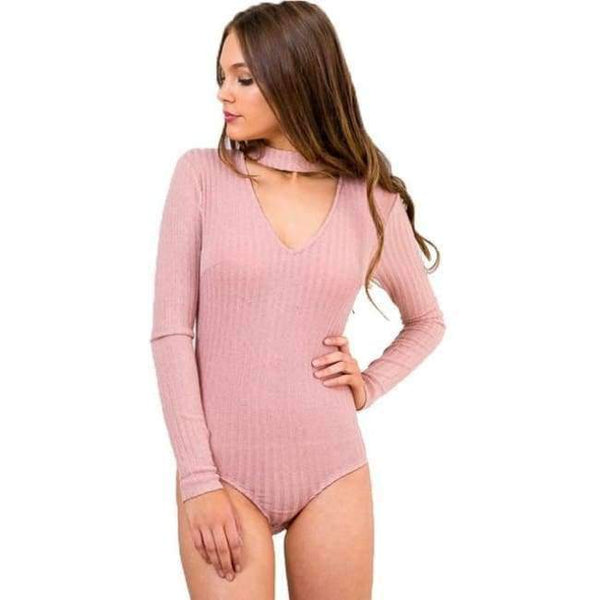 Planet Gates Pink / L Sexy Bodysuits Women 2018 Halter Knitted Autumn Winter Black Slim Bodycon Jumpsuit Romper Womens V-Neck Jumpsuit Tops