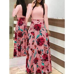 Planet Gates pink / L VITIANA Women Maxi Long Floor Length Dress Female 2018 Autumn Long Sleeve Pink Floral Print High Waist Elegant Party Dresses