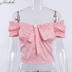 Planet Gates Pink / L Women Sexy Bare Shoulder Multi Color Choice Top Women Summer Casual Short Sleeve Women Top White Pink Red Top