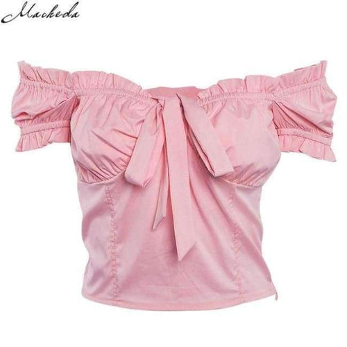 Planet Gates Pink / L Women Sexy Bare Shoulder Multi Color Choice Top Women Summer Casual Short Sleeve Women Top White Pink Red Top