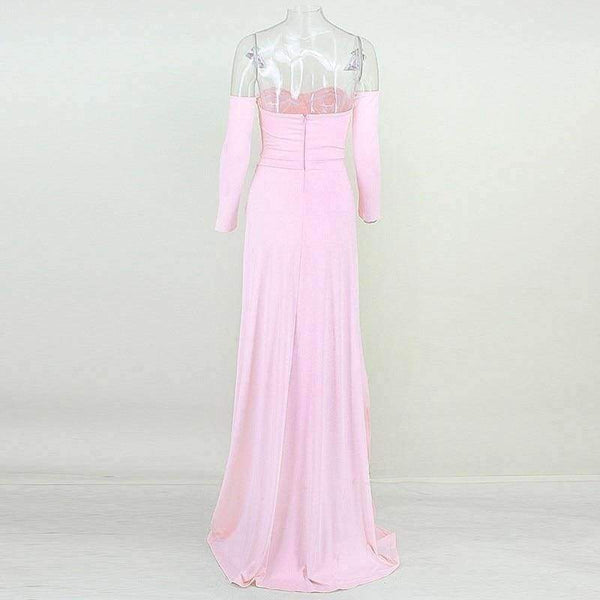 Planet Gates Pink / L Yissang High Split Sexy Dress Women Off Shoulder Autumn Maxi Long Dress 2018 White Backless Party Dresses Elegant Vestidos