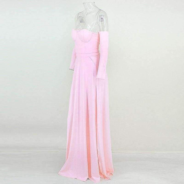 Planet Gates Pink / L Yissang High Split Sexy Dress Women Off Shoulder Autumn Maxi Long Dress 2018 White Backless Party Dresses Elegant Vestidos