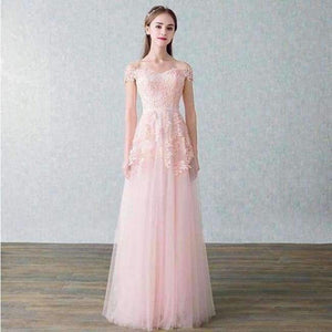 Planet Gates pink long / 6 Boat Neck Beading with Appliques Long Evening Dresses Elegant Lace vestido de festa Banquet Party Prom dresses