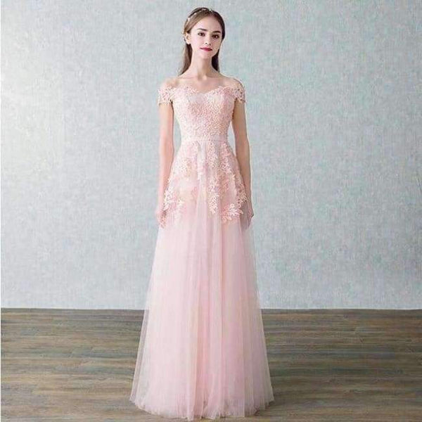 Planet Gates pink long / 6 Boat Neck Beading with Appliques Long Evening Dresses Elegant Lace vestido de festa Banquet Party Prom dresses