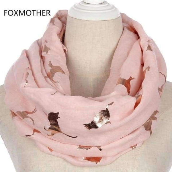 Planet Gates Pink Loop New Design Fashion Shiny Pink Grey Navy Color Foil Gold Metallic Cat Scarf Wrap Shawl Foulard Ladies Mother Gifts