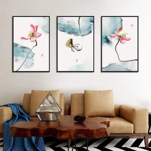 Pink Lotus Poster Chinese Style Elegant Canvas Flower Wall Art Hd Print Painting Home Decoration For Gallery Living Room