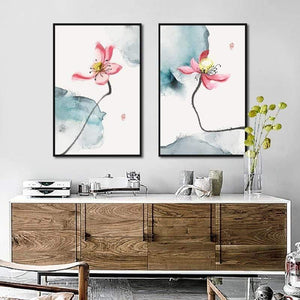 Pink Lotus Poster Chinese Style Elegant Canvas Flower Wall Art Hd Print Painting Home Decoration For Gallery Living Room