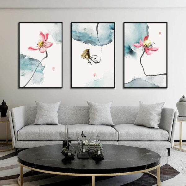 Pink Lotus Poster Chinese Style Elegant Canvas Flower Wall Art Hd Print Painting Home Decoration For Gallery Living Room