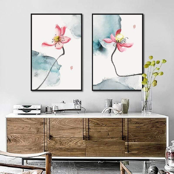Pink Lotus Poster Chinese Style Elegant Canvas Flower Wall Art Hd Print Painting Home Decoration For Gallery Living Room