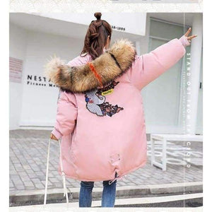 Planet Gates Pink / M 2018 Fur Winter Jacket Women Ladies Parka Jackets Fur Collar Female Winter Coat Women Parkas New Coats